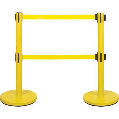 Dual Belt Crowd Control Barrier, Steel, 35" H, Yellow Tape, 7' Tape Length Rideout Tool & Machine Inc.