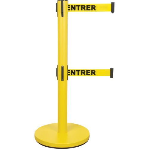 Barri&egrave;re pour le contr&ocirc;le des foules &agrave; courroie double, Acier, 35" h, Ruban Jaune, Longueur du ruban 7' Rideout Tool & Machine Inc.