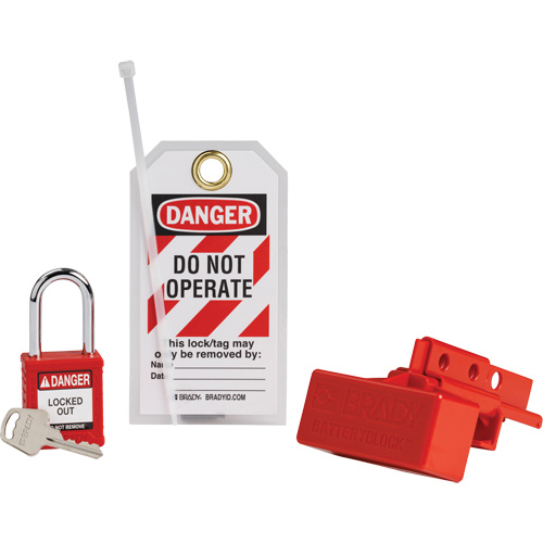 BatteryBlock Forklift Power Connector Lockout with Nylon Safety Padlock, Electrical Kit, 3 Components Rideout Tool & Machine Inc.