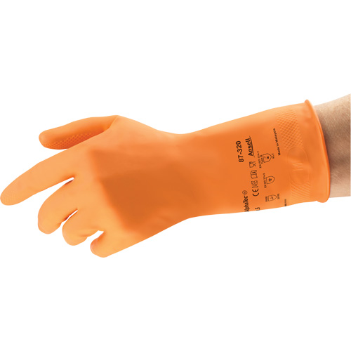Gants r&eacute;sistants aux produits chimiques AlphaTec 87-320, Taille 9,5, 11,8" lo, Latex de caoutchouc, Doublure en Coton/Ouat&eacute;e, 17 mils Rideout Tool & Machine Inc.