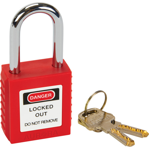 Verrou de s&eacute;curit&eacute;, Rouge, Cl&eacute;s diff&eacute;rentes, Thermoplastique, Largeur de 1-1/2" Rideout Tool & Machine Inc.