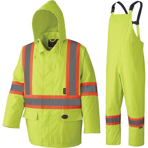 5609 210D Waterproof Rain Suit, Polyester/PVC, X-Small, High Visibility Lime-Yellow Rideout Tool & Machine Inc.