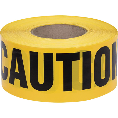 387 Ruban d'avertissement, Anglais, 3" la x 1000' lo, 1,5 mil, Noir sur jaune Rideout Tool & Machine Inc.