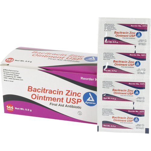 Tampons de premiers soins au bacitracin et zinc Efcom Limited, Onguent, Antibiotique Rideout Tool & Machine Inc.
