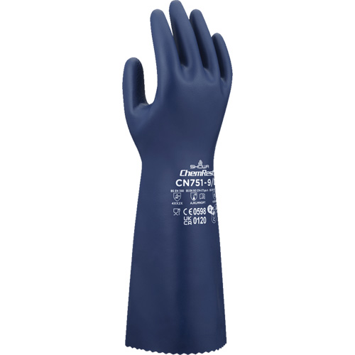 CN751 Chemical-Resistant Gloves, Size Small/7, 15" L, Nitrile, 18-mil Rideout Tool & Machine Inc.