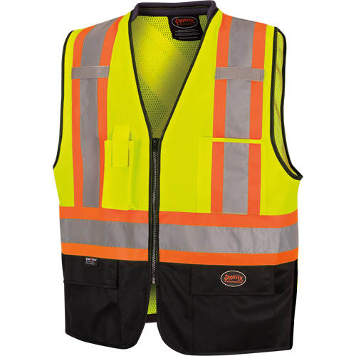 6895 Veste de s&eacute;curit&eacute; haute visibilit&eacute; bicolore avec fermeture &agrave; glissi&egrave;re sur tout le devant, Noir/Jaune lime haute visibilit&eacute;, 2T-Grand/3T-Grand, Polyester Rideout Tool & Machine Inc.