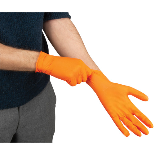 Heavyweight Tactile Grip Examination Gloves, Small, Nitrile, 8-mil, Powder-Free, Orange Rideout Tool & Machine Inc.