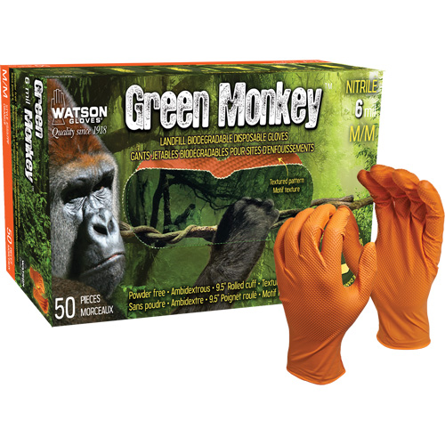 Green Monkey Disposable Gloves, Small, Nitrile, 6-mil, Powder-Free, Orange Rideout Tool & Machine Inc.