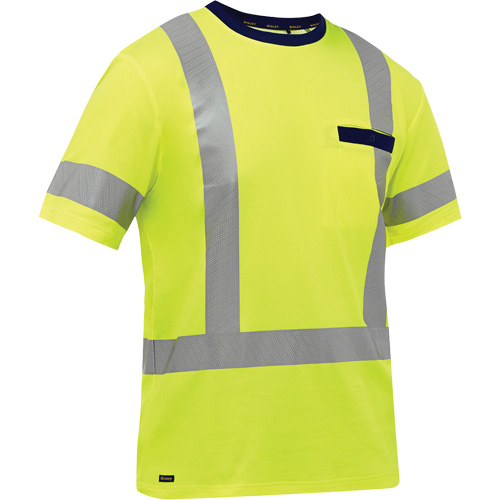 Chemise &agrave; manches courtes et X au dos Bisley, Poly-coton, Petit, Jaune lime haute visibilit&eacute; Rideout Tool & Machine Inc.
