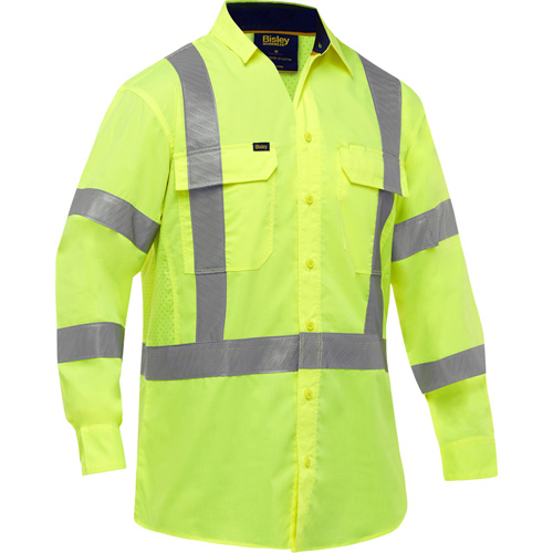 Bisley&reg; X-Back Long Sleeve Work Shirt with X-Airflow, Poly-Cotton, Small, High Visibility Lime-Yellow Rideout Tool & Machine Inc.