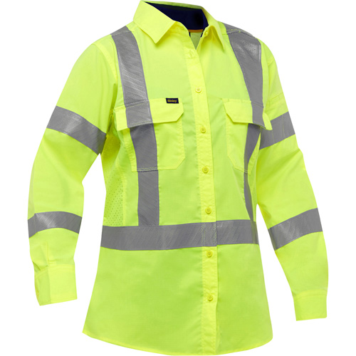 Bisley&reg; X-Back Women's Long Sleeve Work Shirt with X-Airflow, Poly-Cotton, Small, High Visibility Lime-Yellow Rideout Tool & Machine Inc.