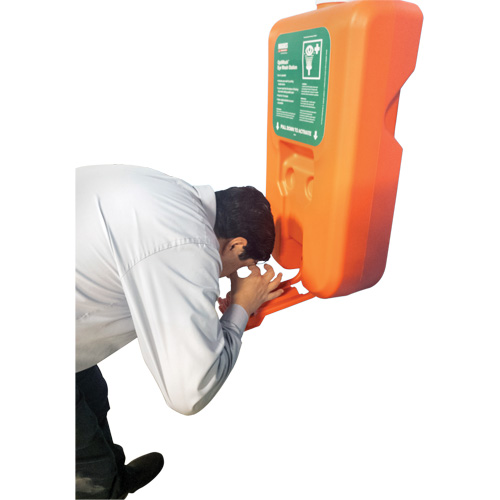 Poste de douche oculaire portable autonome, Aliment&eacute; par gravit&eacute;, Capacit&eacute; 10 gal., Conformit&eacute; ANSI Z358.1 Rideout Tool & Machine Inc.
