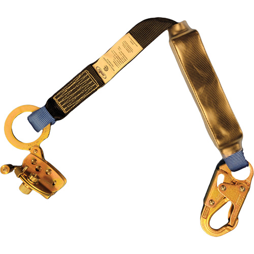 Trailing Rope Grab with Attached Shock Pack Lanyard, 2', Snap Hook Center, Snap Hook Leg Ends, Polyester Rideout Tool & Machine Inc.