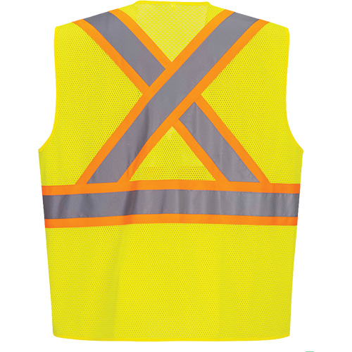 Contrast-Striped Safety Vest, High Visibility Lime-Yellow, Small, Polyester Rideout Tool & Machine Inc.