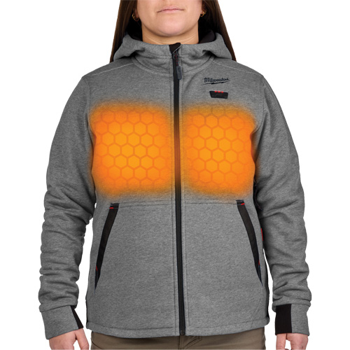 Chandail &agrave; capuchon chauffant M12 avec pile, Femmes, T-Grand, Gris, Poly-coton Rideout Tool & Machine Inc.