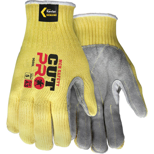 Gants de travail r&eacute;sistant &agrave; la coupe CutPro avec paume en cuir fendu, Taille Petit, Calibre 7, Enveloppe en Kevlar, ASTM ANSI niveau A3 Rideout Tool & Machine Inc.