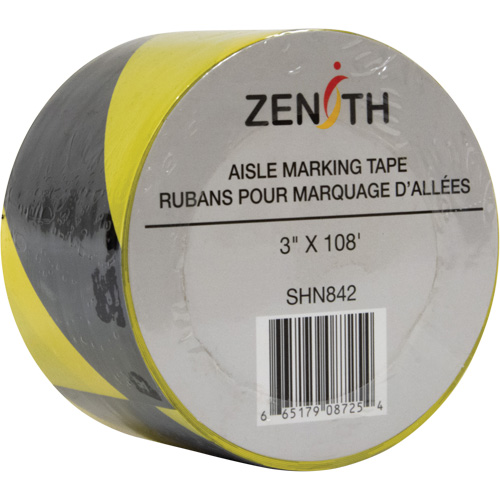 Aisle Marking Tape, 3" x 108', PVC, Black and Yellow Rideout Tool & Machine Inc.