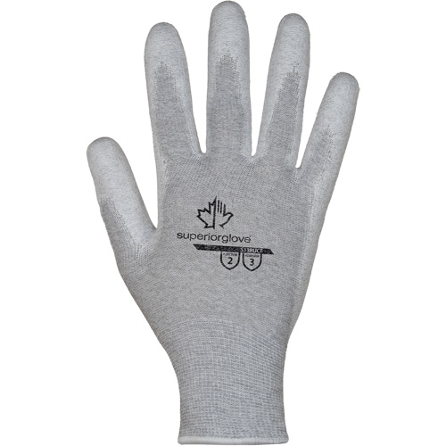 Gants blancs KnitActiv dissipatifs &eacute;lectrostatiques et peu pelucheux, 5, R&ecirc;vetement Polyur&eacute;thane, Calibre 13, Enveloppe en Nylon/Coton Rideout Tool & Machine Inc.