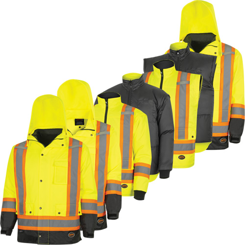 5057 Pioneer&reg; Yukon 7-in-1 Waterproof Winter Safety Parka, Polyester, Black/High Visibility Lime-Yellow, X-Small Rideout Tool & Machine Inc.