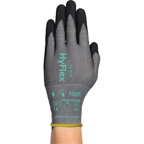 Gants r&eacute;sistants &agrave; la coupe HYFLEX 11-574, Taille 5/2T-petit, Calibre 21, Rev&ecirc;tement Mousse de nitrile, Enveloppe en Intercept, ASTM ANSI niveau A4/EN 388 niveau D Rideout Tool & Machine Inc.