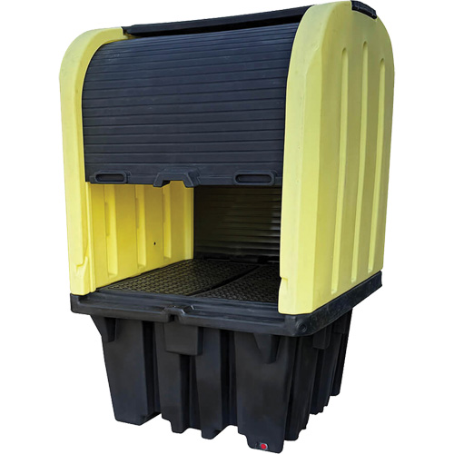 Yellow Roll Top Hardcover Spill Pallet, 65" L x 65" W x 101" H, 5000 lbs. Load Capacity Rideout Tool & Machine Inc.