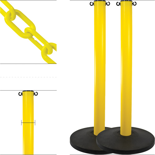 Ensemble de montants industriels avec chaîne en plastique, Hauteur de 37", Jaune Rideout Tool & Machine Inc.
