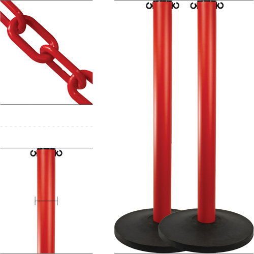 Ensemble de montants industriels avec chaîne en plastique, Hauteur de 37", Rouge Rideout Tool & Machine Inc.