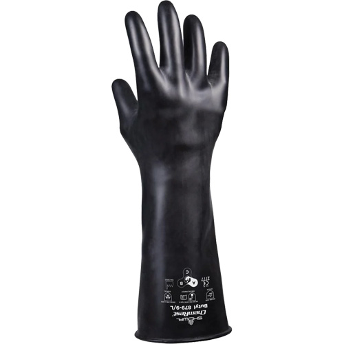 879 Acid-Resistant Gloves, Size X-Large/10, 14" L, Butyl Rubber, 28-mil Rideout Tool & Machine Inc.