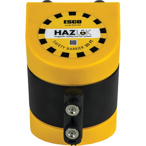 HAZLOK Safety Barrier System, Plastic, Magnetic Mount, 30', Black and Yellow Tape Rideout Tool & Machine Inc.