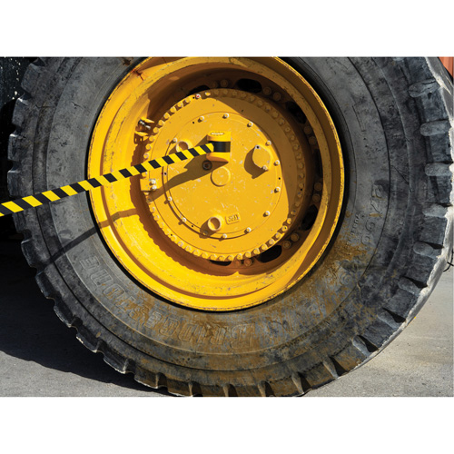 HAZLOK Safety Barrier System, Plastic, Magnetic Mount, 30', Black and Yellow Tape Rideout Tool & Machine Inc.