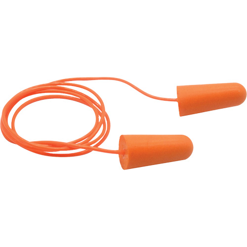 Bouchons d'oreilles coniques jetables en mousse de PU orange SEALTEC33, Avec cordon, Vrac - Boîte, 33 dB NRR, Taille unique Rideout Tool & Machine Inc.