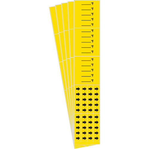 Marqueurs de tuyau avec espace vierge suivi du symbole °F , Autocollant, 2-1/4" h x 14" la, Noir sur jaune Rideout Tool & Machine Inc.