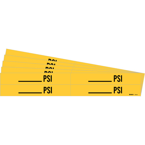 Marqueurs de tuyau avec espace vierge suivi de PSI, Autocollant, 1-1/8" h x 7" la, Noir sur jaune Rideout Tool & Machine Inc.