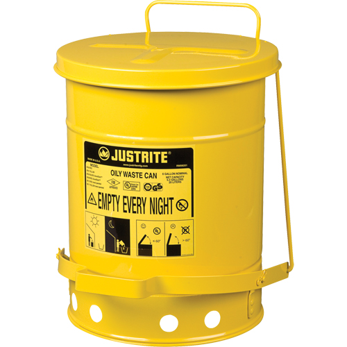 Oily Waste Cans, FM Approved/UL Listed, 6 US Gal., Yellow Rideout Tool & Machine Inc.