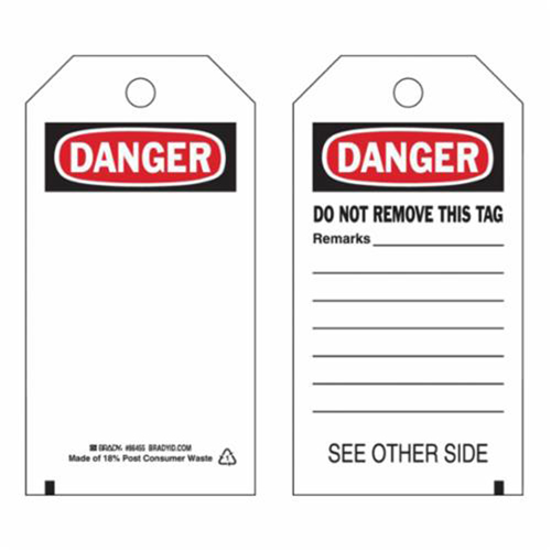 Self-Laminating Safety Tags, Polyester, 3" W x 5-3/4" H, English Rideout Tool & Machine Inc.