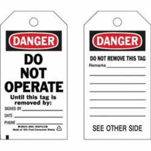 Self-Laminating Safety Tags, Polyester, 3" W x 5-3/4" H, English Rideout Tool & Machine Inc.