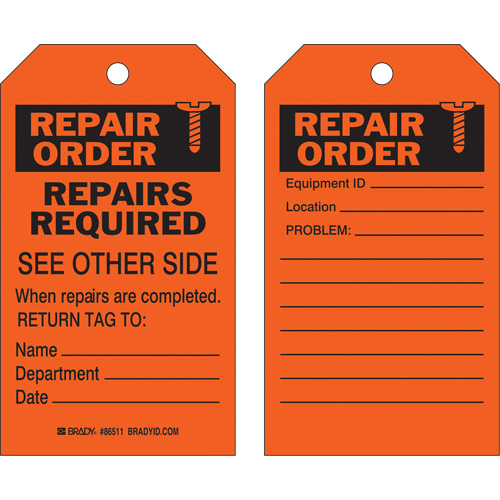 &eacute;tiquette pour les r&eacute;parations de s&eacute;curit&eacute;, Polyester, 4" la x 7" h, Anglais Rideout Tool & Machine Inc.