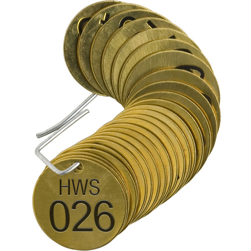 Numbered "HWS" Valve Tags, # 026-050, Brass, 1.5" dia Rideout Tool & Machine Inc.