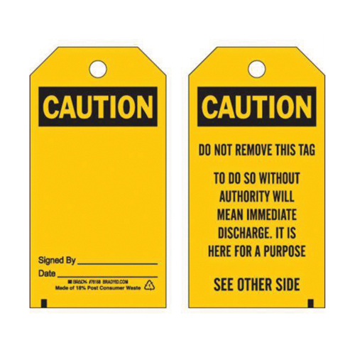Self-Laminating Accident Prevention Tags, Polyester, 3" W x 5-3/4" H, English Rideout Tool & Machine Inc.