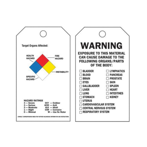 Self-Laminating Right-To-Know Tags, Polyester, 3" W x 5-3/4" H, English Rideout Tool & Machine Inc.