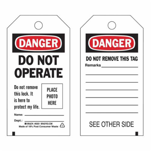 Self-Laminating "Do Not Operate" Tags, Polyester, 3" W x 5-3/4" H, English Rideout Tool & Machine Inc.