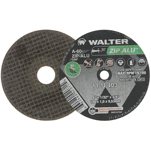 ZIP ALU Cutting Wheel, 4" x 1/32", 3/8" Arbor, Type 1, Aluminum Oxide, 19100 RPM Rideout Tool & Machine Inc.
