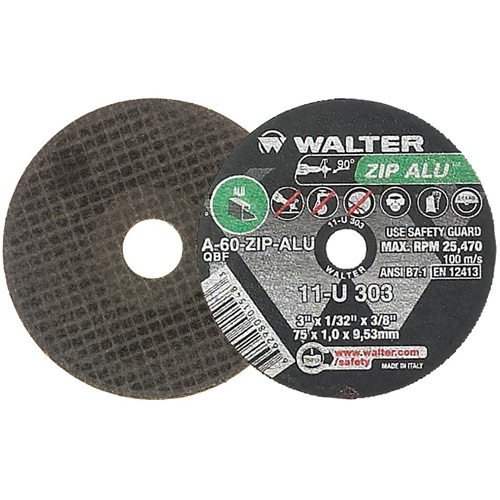 ZIP ALU Cutting Wheel, 3" x 1/32", 3/8" Arbor, Type 1, Aluminum Oxide, 25470 RPM Rideout Tool & Machine Inc.