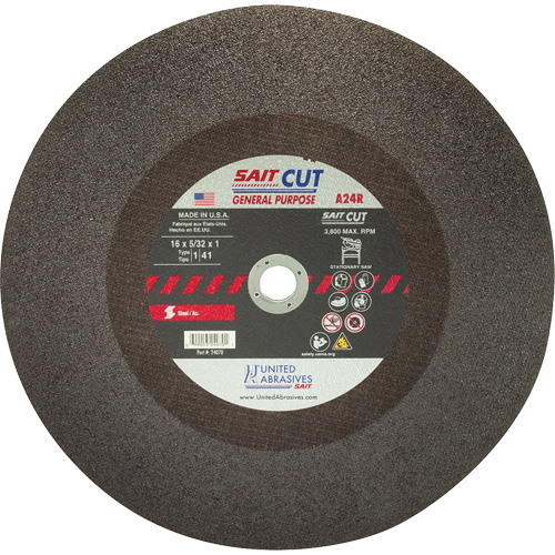 Cut-Off Saw (A24R), 14" x 1/8", 1" Arbor, Type 1, Aluminum Oxide, 4400 RPM Rideout Tool & Machine Inc.