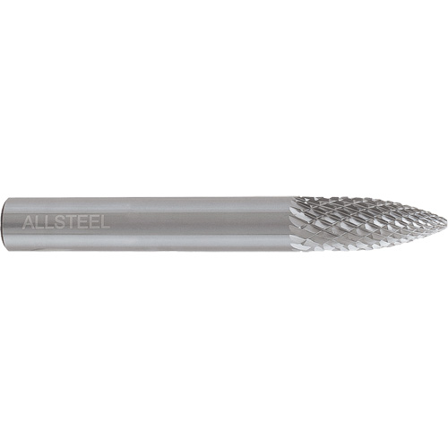 AllSteel Tapered Shape Carbide Burr, SG-5, 1/2" Dia., 1/4" Shank, 1" Depth of Cut Rideout Tool & Machine Inc.