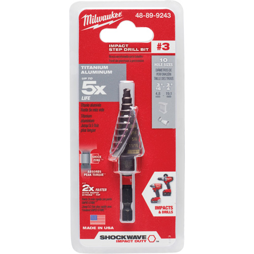 Foret &eacute;tag&eacute; #3 Shockwave Impact Duty, 3/16" - 3/4", Incr&eacute;ments de 1/16", Titane Rideout Tool & Machine Inc.