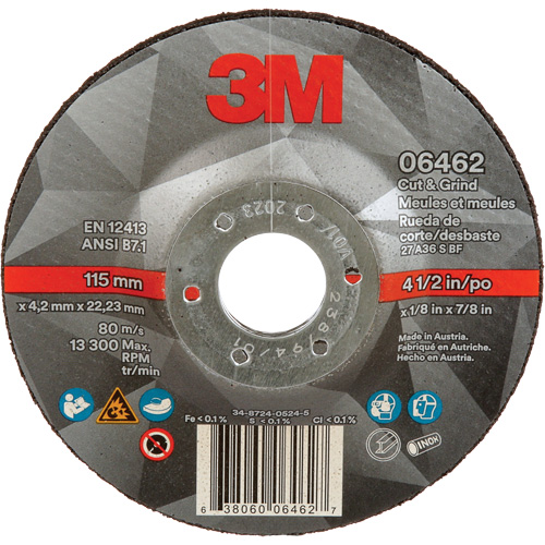 Meule &agrave; tronçonner, 4-1/2" x 1/8", Arbre de 7/8", Type 27, C&eacute;ramique Rideout Tool & Machine Inc.