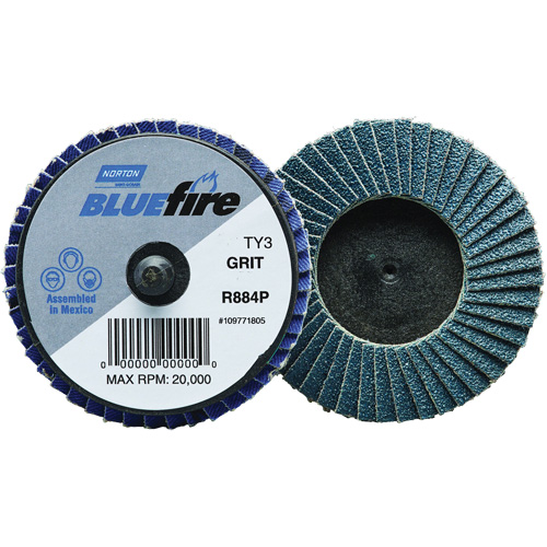 Mini-disque &agrave; lamelles R884P BlueFire, 3" x Type 27, Grain P40, Alumine de zirconium Rideout Tool & Machine Inc.