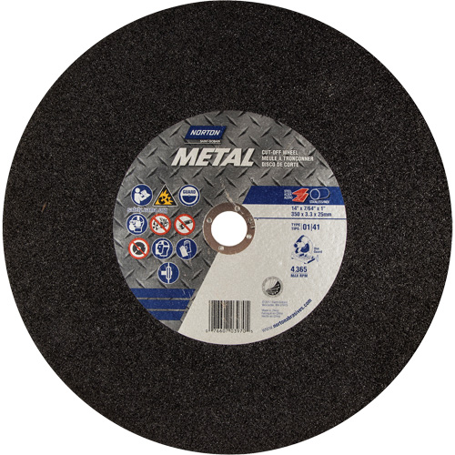 Metal A Chop Saw Cut-Off Wheel, 14" x 3/32", 1" Arbor, Type 01/41, Aluminum Oxide, 4365 RPM Rideout Tool & Machine Inc.