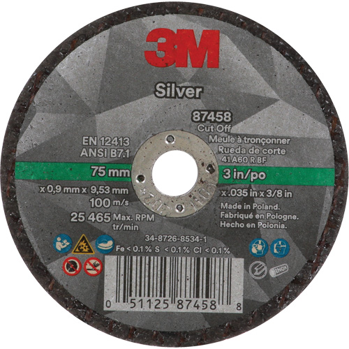 Meule &agrave; tronçonner Silver, 3" x 0,04", Arbre de 3/8"-24, Type 1, C&eacute;ramique, 25645 Tr/min Rideout Tool & Machine Inc.